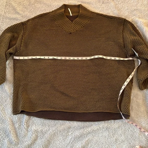 Free People Olive/Brown V-Neck Sweater - Picture 2 of 7